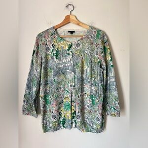 Talbots Botanical Novelty Print Button Up Cardigan Pastel Spring Cotton Blend